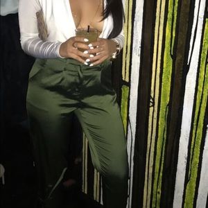 Green satin like pants